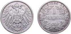 World Coins - Germany Second Empire 1902 A 1 Mark - Wilhelm II (type 2 - small shield) Silver (.900) (Ag 900, Cu 100) Berlin Mint (5222533) 5.47g XF  KM 14 AKS 2 J 17 Schön 18