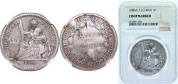 World Coins - French Indochina 1886 A 1 Piastre Silver (.900) Paris Mint 27.215g NGC CHOPMARKED KM 5 Lec 266-275