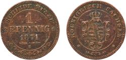 World Coins - Germany Kingdom of Saxony German states 1871 1 Pfennig - John Copper Dresden Mint (330530) 1.49g VF  AKS 155 Jaeg 10 SW 121 KM 1216 Kahnt/Schön 166