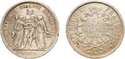 World Coins - France Third Republic 1871 K 5 Francs Silver (.900) Bordeaux Mint (74609) 24.68g XF Franc 2014 334/5 KM 820.2