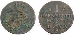 World Coins - Germany Holy Roman Empire Kingdom of Prussia Friedrich II 1753 A 1 Pfennig