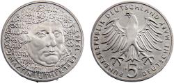 World Coins - Germany Federal republic 1983 G 5 Deutsche Mark 500th birthday of Martin Luther