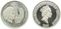 World Coins - Guernsey British dependency 1997 1 Pound - Elizabeth II (Golden Wedding - Silver) Silver (.925) Royal Mint (50000) 9.5g PF KM 70