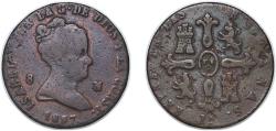 World Coins - Spain Kingdom 1837 JA 8 Maravedis - Isabel II (Constitutional) Copper Jubia Mint 10.2g VF KM 531 Cal 467