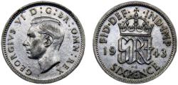 World Coins - Great Britain United Kingdom George VI 1943 6 Pence
