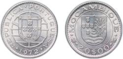World Coins - Mozambique Portuguese Overseas Province 1972 20 Escudos Nickel (1158000) 12.2g UNC KM 87 Schön 30
