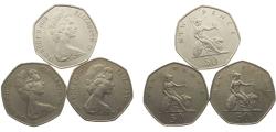 World Coins - Great Britain United Kingdom Elizabeth II 1969/1970/1977 50 Pence 3 Lots