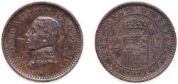 World Coins - Spain Kingdom 1911 *11 PCV 2 Centimos - Alfonso XIII (5th portrait) Bronze (95% copper, 4% tin, 1% zinc) (2284000) 1.8g XF  KM 732 Cal 73