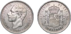 World Coins - Spain Kingdom 1882/1 *18-82/1 MSM 5 Pesetas - Alfonso XII (3rd portrait) Silver (.900) Madrid Mint 24.85g AU KM 688 Cal 34