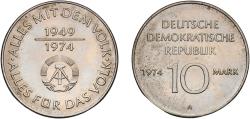 World Coins - Germany German Democratic Republic Democratic republic 1974 A 10 Mark (25th anniversary of the GDR) Copper-nickel Berlin Mint (2290000) 11.95g UNC  KM 50 Schön 49 J 1551 AKS 63
