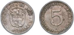 World Coins - Panama Republic 1929 5 Centésimos Copper-nickel (75% Copper, 25% Nickel) Philadelphia Mint (500000) 4.9g XF KM 9