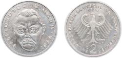 World Coins - Germany Federal Republic of Germany 1996 D 2 Deutsche Mark (Ludwig Erhard) Copper-nickel clad nickel Munich Mint 7g UNC KM 170 J 445 Schön 167