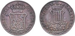 World Coins - Spain Principality of Catalonia Kingdom 1838 6 Cuartos (6 CUAR) Copper Barcelona Mint 13.52g XF Cal 686