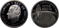 World Coins - Spain Kingdom 1995 M 1000 Pesetas - Juan Carlos I (Atlanta '96) Silver (.925) Madrid Mint (67743) 13.56g PF  KM 952