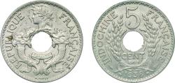 World Coins - French Indochina 1938 5 Cents (Nickel silver) Nickel (50569000) 4.07g UNC KM 18.1a Schön 17a Lec 120 Lec 121