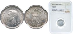 World Coins - Great Britain United Kingdom 1946 6 Pence - George VI (1st coinage) Silver (.500) (43466400) 2.83g NGC MS 63 KM 852 Sp 4084