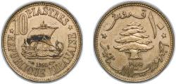 World Coins - Lebanon Republic 1955 10 Qirush / Piastres Aluminium bronze (91% Copper, 9% Aluminium) (6000000) 3.46g UNC KM 23 Schön 24