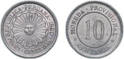 World Coins - Peru Republic 1880 10 Centavos Copper-nickel Lima Mint (4000000) 5.1g UNC KM 198