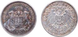 World Coins - Germany Free Hanseatic city of Hamburg German states 1907 J 2 Mark Silver (.900) (1225503) 11.111g XF KM 612 AKS 48 J 63