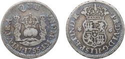 World Coins - Peru Spanish colony 1755 LM JM ½ Real - Fernando VI (arms) Silver (.917) Lima Mint 1.6g VF KM 51