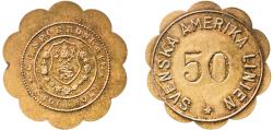 World Coins - Sweden Kingdom ND Token - Svenska Amerika Linien Brass 2.42g UNC