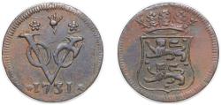 World Coins - Indonesia Netherlands East Indies 1731 1 Duit (West Friesland) Copper 2.9g XF KM 131 Scholt II 209-258