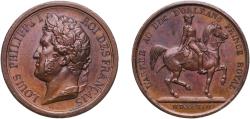 World Coins - France Kingdom 1845-1848 Medal - Louis Philippe I Copper Paris Mint 9.07g AU  Collignon 1395