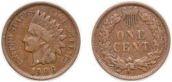 Us Coins - United States Federal republic 1906 1 Cent "Indian Head Cent" Bronze (.950 copper, .050 tin and zinc) (96020530) 3.11g VF KM 90a Schön 117a