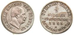 World Coins - Germany Kingdom of Prussia German states 1865 A ½ Silbergroschen - William I Billon (.222 silver) Berlin Mint 1.098g AU KM 484 Olding FR 416, 419, 422 AKS 104 J 88 Schr 125 - 147