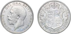World Coins - Great Britain Kingdom 1925 ½ Crown - George V (2nd type) Silver (.500) (1413400) 14.2g XF KM 818.1a KM 818.2 Sp 4021