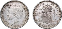 World Coins - Spain Kingdom 1892 *18-92 PGM 5 Pesetas - Alfonso XIII (2nd portrait) Silver (.900) Madrid Mint (7000000) 25g VF KM 700