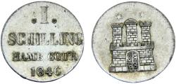 World Coins - Germany States Free Hanseatic city of Hamburg 1846 1 Schilling Courant