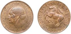 World Coins - Germany Prussian province of Westphalia Weimar Republic 1922 500 Mark - Westfalen (Freiherr vom Stein) Tombac Heinrich Kissing Mint (97435) 18.9g AU Funck 645.2 Men18 33512.8