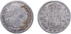 World Coins - Spain Kingdom 1806 M FA 2 Reales - Carlos IV Silver (.806) Madrid Mint 6g VF KM 430.1