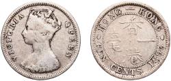 World Coins - China Hong Kong British colony 1893 10 Cents - Victoria Silver (.800) Royal Mint (Tower Hill) (11250000) 2.64g VF  KM 6
