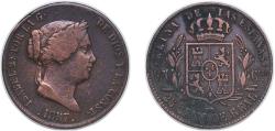 World Coins - Spain Kingdom 1857 25 Centimos de Real - Isabel II Copper Segovia Mint 8.86g VF KM 615 Cal 587