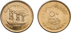 World Coins - Egypt Arab Republic of Egypt 2019 (AH1440) 50 Qirsh / Piastres (Power Stations) Brass clad steel Cairo Mint (25000000) 6.48g BU  KM 1035