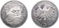 World Coins - Germany Federal Republic of Germany 1983 G 5 Deutsche Mark (Martin Luther) Copper-nickel clad nickel Staatliche Münze Baden-Württemberg Mint (8000000) 10g PF KM 159 J 434 Schön 15