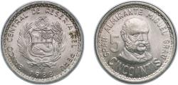 World Coins - Peru Republic 1988 LIMA 5 Intis Nickel brass (Copper-nickel-zinc) Lima Mint (34084000) 8.05g UNC KM 300 Schön 98