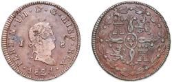 World Coins - Spain Kingdom 1821 J 8 Maravedis - Fernando VII (Jubia,2nd portrait) Copper Jubia Mint 10.45g XF KM 491