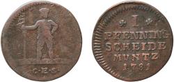 World Coins - Germany Brunswick-Lüneburg-Calenberg-Hannover Holy Roman Empire 1781 1 Pfenning - George III Copper 2.3g VF  Welter 2884 KM 330 Schön DM 321; A321