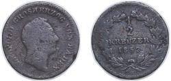 World Coins - Germany Grand-duchy of Baden German states 1852 ½ Kreuzer - Leopold I Copper (227000) 1.87g F KM 213