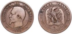 World Coins - France 1856 A 10 Centimes - Napoleon III Bronze (19288522) 9.61g VF Franc 2014 133 Gad 1789 248 KM 771