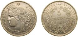 World Coins - France Second Republic 1850 A 5 Francs Silver (.900) Paris Mint (14542699) 25g XF F 327 KM 761.1 Gad 719
