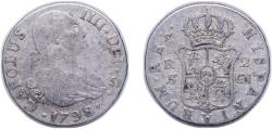 World Coins - Spain Kingdom 1798 S CN 2 Reales - Carlos IV Silver (.806) Seville Mint 6g VF KM 430.2