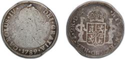 World Coins - Chile Spanish colony 1789 So DA 2 Reales - Carlos IV (bust of Carlos III, CAROLUS IV) Silver (.896) Santiago Mint (67000) 6.07g F KM 37