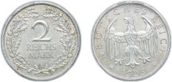 World Coins - Germany Germany - 1871-1948 Weimar Republic 1925 A 2 Reichsmark Silver Berlin Mint (16145355) 10g AU KM 45 AKS 32 J 320 Schön DM 44