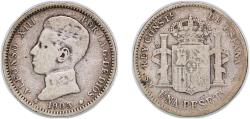 World Coins - Spain Kingdom 1903 *19-0? SMV 1 Peseta - Alfonso XIII (4th portrait) Silver (.835) Madrid Mint (10602000) 4.86g VF  KM 721