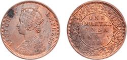 World Coins - ¼ Anna - Victoria ("VICTORIA EMPRESS") 1880