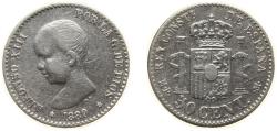 World Coins - Spain Kingdom 1889 *8-9 MPM 50 Centimos - Alfonso XIII (1st portrait) Silver (.835) Madrid Mint (537260) 2.5g VF KM 690 Cal 54